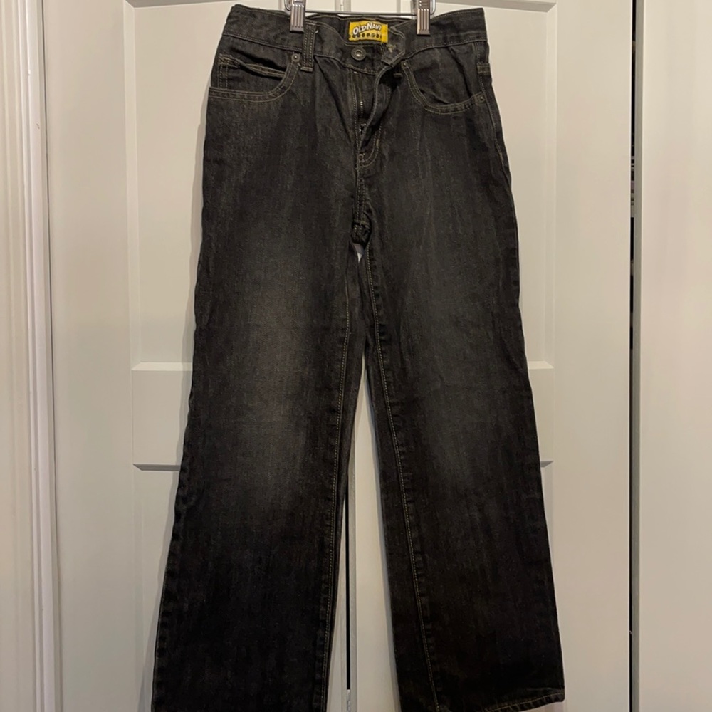 Boys 12 - Old Navy distressed black jeans with waist adjuster.